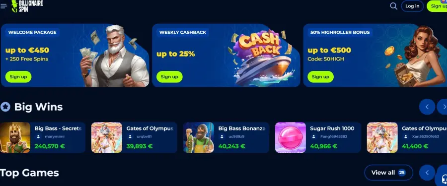 Billionaire spin casino